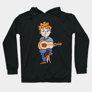 A boy with curly hair playing the guitar Hoodie